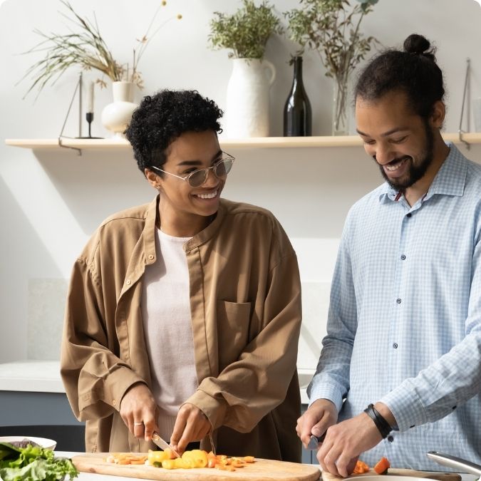 Couple Making Dinner Woman Wearing Avulux Glasses
